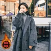 Woolen Plaid Coat Womens Mid-length Korean Oversized Autumn Winter Preppy Student Loose Over-the-knee Woolen Jackets