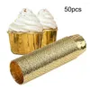 Moldes para hornear 50 unids Taza de papel de cupcake grande Caja de bandeja de revestimiento a prueba de aceite Caja de boda Caissettes Golden Muffin Wrapper