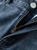 Kvinnors jeans fsle hög midja retro blå tvätt denim blossade byxor kvinnor avslappnad bomull elastisk 2024 vårspalt rak byxa