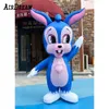 Lapin gonflable bleu personnalisé avec ventilateur, 8mH (26 pieds), modèle animal publicitaire, vente en gros, pour décoration de pâques