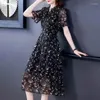 Casual Kleider Chiffon Floral Midi Kleid Frauen Sommer Boho Robe Elegante Kurze/Lange Hülse Vestidos Koreanische Rüschen Hals F66