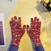 Five Fingers Gloves Red Christmas Elk Glove Women Men Stretch Knit Mittens Non-Slip Elastic Compression Chic Gift Luvas