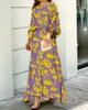 Nieuwe aankomst Europese en Amerikaanse dames losse bloemenprint lange mouwtop en hoge taille halflichaam plus size maxi rok set AST083487