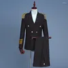 Costumes pour hommes costume de capitaine Double boutonnage soirée gland épaule Badge uniforme militaire Performance Po Studio robe