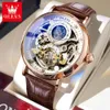 OLEVS Orologio meccanico da uomo con fasi lunari con display doppio fuso orario Orologi da uomo scheletrati automatici impermeabili Top Brand di lusso 240130