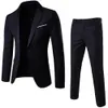Herrdräkt Formell kostym Set Korea Style Lapel Slim Single Breasted Business Suits Wedding Blazer Pants Set Terno Masculino 240125