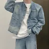 Giacca da uomo in denim lavato casual streetwear colletto alla coreana strappato texture cappotto di lusso coreano harajuku retrò a maniche lunghe 240119