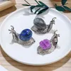 Dekorativa figurer 1pc naturlig kvarts Amethyst Metal Snail Crystal Tumble Stones Diy Animal Children's Gift
