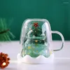 マグカップクリエイティブクリスマスツリーガラスカップ300ml耐熱性ダブルウォールミルクコーヒーマグスノーフレークドリンクギフト