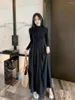 Повседневные платья 2024, осеннее платье с длинным рукавом и высоким воротником на молнии, женское платье во французском стиле, темпераментное, тонкое, базовое, черное