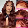 Perruque Lace Front Wig Body Wave brun rougeâtre, cheveux humains transparents pré-épilés rouge foncé 13x4 13x6 Hd