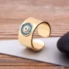 Fashion Design Bohemian Copper Zircon Turkish Evil Eye Rhinestone Adjustable 14k Yellow Gold Rings For Women Vintage Open Ring Lucky Jewelry