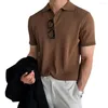 Men's Polos Lapel Short Sleeve Buttons Half Placket Loose Men Summer T-shirt Knitting Ribbed Shirt Top Streetwear Drop