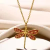Pingente colares cor de ouro aço inoxidável para mulheres libélula pingentes gargantilha moda vintage inseto jóias acessórios presente collier