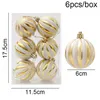 Party Decoration Navidad Decor 6pcs/box 6cm Red Gold Stripe Christmas Ball Ornament Xmas Tree Pendant For Home Year 2024