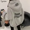 Kvinnors hoodies brev trycker kvinnor high street förtjockning thicker outwear stilig lös all-match huvtröjor tonåringar tonåringar