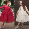 Flickans klänningar Autumn Elegant Spets Flower Dress for Girl White Half Sleeve 1st Communion Costume 3-8t Kids Birthday Wedding Party Tulle kläder