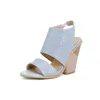 Sandals Wood Grain Slope With Blue Summer Women's Thick Heels Oversized Feet Breathable Shoes High-Heeled Lattice