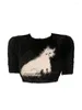 Frauenpullover Frauen Oansatz Strickpullover Weibliche Casual Streetwear Harajuku Kleidung Kurzarm Kawaii Print Crop Top Pullover 2024