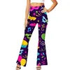 Kvinnors byxor Kvinnor Mardi Gras Bell Bottoms Purple Green Feather Mask Print High Midist Flare Outfit For Women