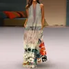 Casual Dresses 2024 Summer Tank Top Kirt Art Style Long Dress Printed Women's V-Neck ärmlös lös vintage A-Line