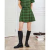 Skirts Toyouth Women Skirt 2023 Summer A Line Back Waist Elastic Slim Fit Y2K Green Coffee Check Pattern Chic Streetwear Miniskirt YQ240201