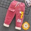 Calças de inverno crianças lã calça 0-7y crianças roupas outono bebê menina mais veludo leggings meninos bordado dos desenhos animados grosso quente