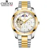 Zegarek chenxi moda luksusowy złoty zegarek Mężczyźni Tourbillon zegarki Księżyc Faza szkieletowy Automatyczny mechaniczny Montre Homme