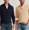 Mens Polo Sweater Thick Half Zipper High Neck Warm Knitwear Pullover Wool Designer Knitting Laurens Sweaters Casual Jumpers Zip Brand Knits Small Horse Game 5566ess