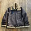 Double Layered Collar Cotton Sheepskin Fur Integrated Mens Large Lapel Genuine Leather Jacket N3FF