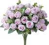 Fleurs décoratives 2 pièces fleur artificielle soie rose blanc feuilles d'eucalyptus pivoine bouquet faux pour table de mariage vase décor à la maison