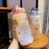 Water Bottles 2l Motivational Bottle Cold Drinking Cups Sport With Time Marker Sticker Portable Plastic Straw Cup Large Capacity