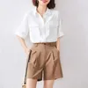 Blouses pour femmes en mousseline de soie en vrac à manches courtes mode femme chemisier 2024 Vintage été chemise blanche et style coréen bureau dame haut E79