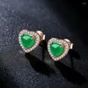 Boucles d'oreilles en argent plaqué en forme de cœur, pierres précieuses rouges/vertes en Zircon, bijoux de mariage, cadeaux d'amoureux de noël