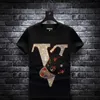 Herr t-shirts 2023 brev strass t skjortor män märke kort ärm mode man streetwear o nack smal modal bomull tshirts plus storlek 7xl t240202