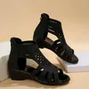 Zapatos de vestir Moda Rhinestone Sandalias de cuña Mujeres Verano Elegante Damas Roma Hollow Femenino Negro Sandalias Casual