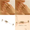 Wedding Rings Exquisite Champagne Color Crystal Hollow Flower For Women Bridal Link Chain Midi Finger Anillos Party Gift Drop Deliver Dhk4E