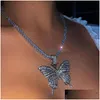 Ожерелья с подвесками Iced Out Butterfly Ожерелье с подвеской Gold Sier Теннисная цепочка Мужские женские ожерелья в стиле хип-хоп Ювелирные изделия Drop Delivery Jewel Dhpp7