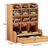 1pc organisateur de bureau en bois multifonctionnel porte-stylo bricolage boîte de rangement bureau stationnaire support pour le bureau à domicile et l'école 240125