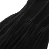 Vestidos casuais Mulheres vestido de veludo de seda de seda verdadeira amoreira longa tipo preto sem mangas v renda pescoço grande bainha midi m1002