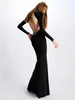 Casual Dresses Ailigou 2024 Women's Sexy Tight Long Sleeve Off Back Luxury Diamond Crystal Belt Maxi Dress Elegant Celebrity Party