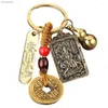 Keychains 1pc Chinese Style Zodiac Brass Gourd Five Emperors Money Keychain Metal Fengshui Pendant Couple Car Key Chain Gift