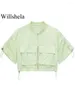 Women's Jackets Willshela Women Fashion With Pockets Cropped Bomber Vintage O-Neck Short Sleeves Female Chic Lady Coats