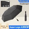 Paraplyer 130 cm Automatiskt förstorat dubbelskikts paraply för män vindtät väderbeständig solskade Pure Color Folding Sunny Rainy