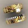 Klusterringar hoyon original 14k guld färg diamant stil ring set för kvinnor och män party smycken personlighet bilblomma