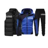 Herrspårar Anpassade logotyp Tracksuit Autumn Winter Fleece Tjock 3 -stycken Set Hooded Jacket Pants Vest Sports Suit Man Casual Outfits