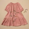 Robes d'été en lin doux pour filles, robe à volants, manches bouffantes, décontractées, amples, en coton et à fronces, pour enfants, TZ255, 2024