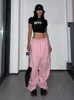 Houzhou Y2K Pink Cargo Parachute Pants特大のヒップホップジョギングスウェットパンツEGIRL 90S美学ヴィンテージワイドレッグズボン女性240131