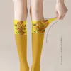 Женские носки Ван Гог, всемирно известная картина, чулки с подсолнухом, новинка, повседневные длинные классические ретро индивидуальные тонкие носки