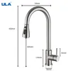 ULA Black Brushed Kitchen Faucet Dra Out Spout Kitchen Sink Mixer Tap Stream Sprayer Head 360 Rotation Kitchen Faucet Torneira 240122